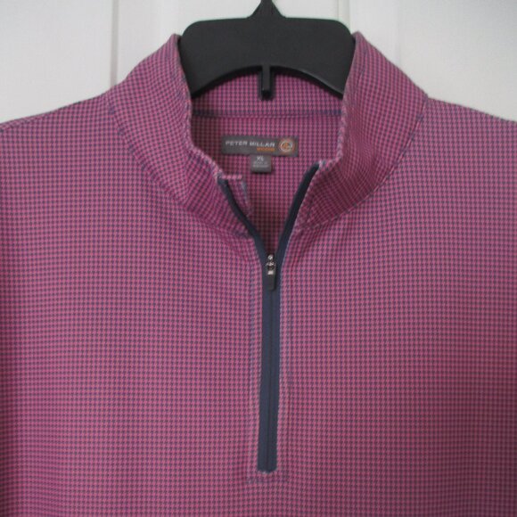 Peter Millar Mens L/S "The Reserve" (CA) Pink Navy 1/4 Zip Golf Sweater- Size XL - Picture 1 of 3